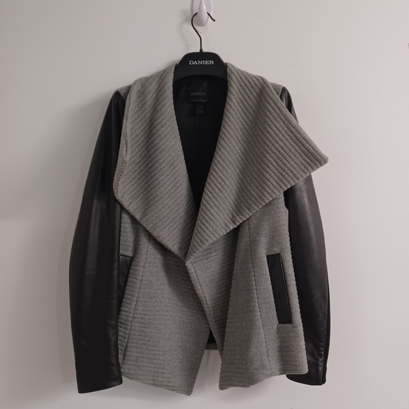 Danier Italian Leather And Wool Cardigan Jacket - Picture 1 of 10